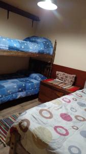 1 dormitorio con 2 literas y 1 cama con manta en Patio olmos en Trapiche