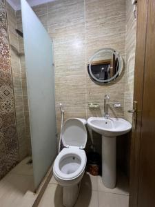 łazienka z toaletą i umywalką w obiekcie Imhotep pyramids INN w Kairze