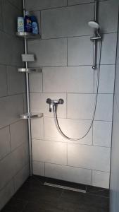 eine Dusche mit einem Schlauch im Bad in der Unterkunft Belle ILE in Lychen