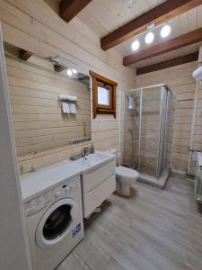 Un baño con lavabo y lavadora. en КОТТЕДЖ У МОРЯ, en Chornomorsk 17 fotos más