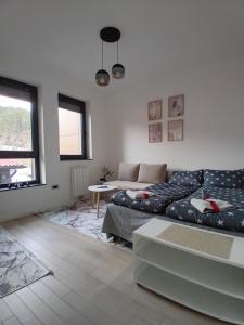 a living room with a couch and a table at AS apartman Panonica in Tuzla