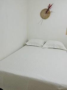 a bed in a room with a white wall at Casa Sertão Xingó in Piranhas