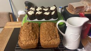 two slices of bread on a cooling rack with cupcakes at Bru Na Pairc B&B in Bantry