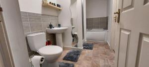 une petite salle de bain avec toilettes et lavabo dans l'établissement Large 2 bed flat in Bolton, à Farnworth