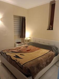 een slaapkamer met een bed met een deken erop bij Il nido di Ele in Stresa