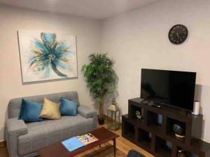 a living room with a couch and a tv at Confortable Apartmento in Guanajuato