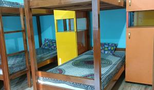 Himalayas Youth Hostel Kempty Mussoorie tesisinde bir ranza yatağı veya ranza yatakları