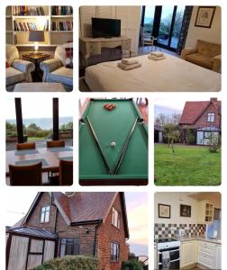 un collage de fotos de casas y una mesa de billar en Spacious Detached Home with Beautiful Seaviews, sleeps 6, en Trimingham
