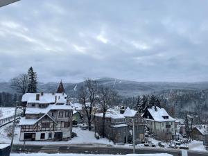 シュクラルスカ・ポレンバにあるApartament Szrenica Viewの雪に覆われた町