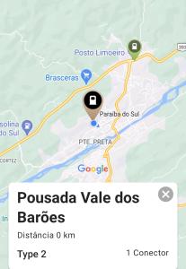 une carte de la pocomokeille vale do sul dans l'établissement Vale dos Baroes, à Paraíba do Sul