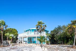 a house on the beach with palm trees at OceanBliss: Exuma, Waterfront sleeps 8 in Michelson