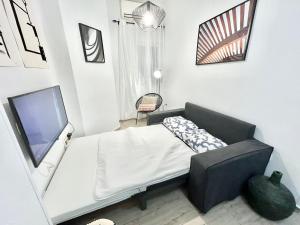 1 dormitorio con 1 cama y TV de pantalla plana en Centro Ronda de Segovia Aparment, en Madrid