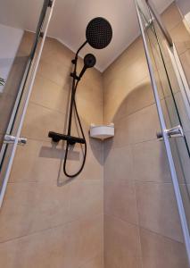 a shower with a shower head in a bathroom at FeWo Sundernblick in Haltern