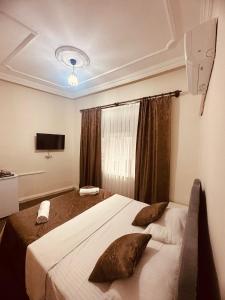 1 dormitorio con 1 cama grande y 2 almohadas en Konak Otel Suriçi en Diyarbakır