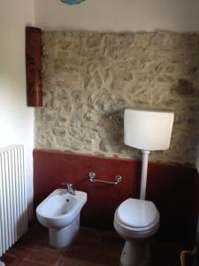 a bathroom with a white toilet and a sink at B&B Mulino Marsa in CastellʼArquato