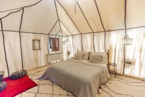 梅爾祖卡的住宿－Tiziri Camp，帐篷内一间卧室,配有一张床