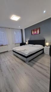 - une chambre avec un grand lit dans l'établissement CT Apartment Wurzen, à Wurzen