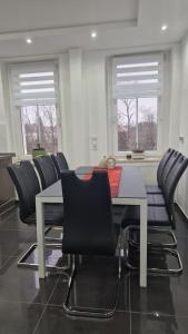 a dining room with a table and chairs at CT Apartment Wurzen in Wurzen