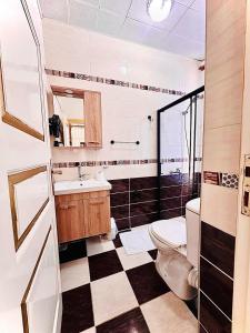 イスタンブールにあるアルハンブラ アパート ホテルのバスルーム(トイレ、洗面台付)