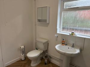 a bathroom with a toilet and a sink and a window at *The Marshall*ContractorsStays*MonthyStays* in Leicester