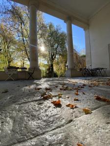 a pile of leaves on the ground under a building at Agriturismo Barchessa in Este