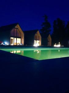 Rabka-Zdroj的住宿－Bocianie Gniazdo w Rabce，夜间带游泳池的房子