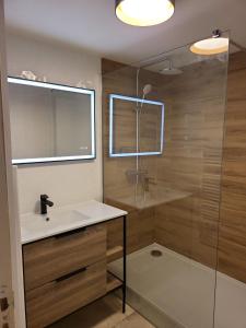 a bathroom with a sink and a shower at Maison de vacances in La Cotinière