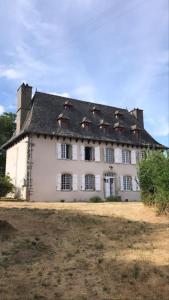 una gran casa blanca con techo negro en Maison de maître de 1789 rénovée avec piscine, en Roannes-Saint-Mary