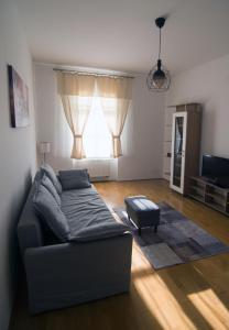 uma sala de estar com um sofá e uma janela em SEA-DWELLER APARTMENT em Balatonfüred