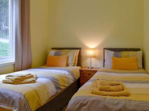 two beds sitting next to each other in a bedroom at 24 Valley Lodge Holiday Cottage in Callington