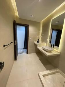 uma casa de banho com um lavatório e um espelho em شقة مفروشه اثاث فندقي ش الهرم no Cairo