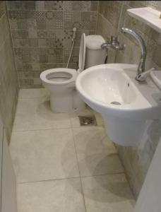 ein Bad mit einem WC und einem Waschbecken in der Unterkunft Regnar hotel in Mansoura