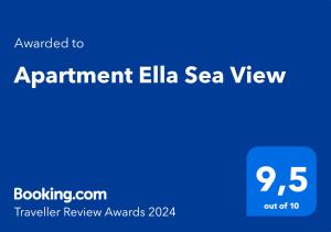 Certifikát, hodnocení, plakát nebo jiný dokument vystavený v ubytování Apartment Ella Sea View