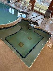 an overhead view of an indoor swimming pool at Birchwood Lodge in Sister Bay