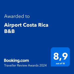 a screenshot of a phone with the text awarded to airport costa rica at Airport Costa Rica B&B in Alajuela City