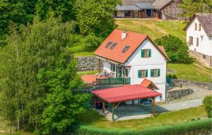 una vista aérea de una casa con techo rojo en Ferienhaus In Guessing, en Güssing