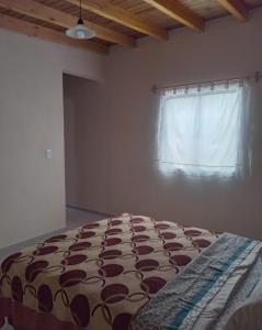 een slaapkamer met een bed in een kamer met een raam bij La venecia in Guaymallen