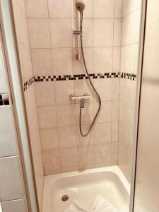 een badkamer met een douche en een bad bij Apartments Alina in Rust