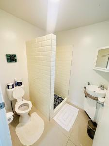 a bathroom with a toilet and a sink at Muri Villas in Rarotonga