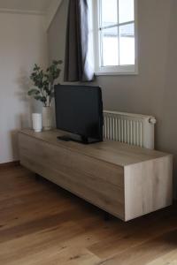 un televisor sentado en la parte superior de un tocador en una habitación en Hoeve de Zeeanjelier en Sint Annaland