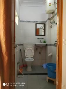 ジャイプールにあるBOBY HOME STAY "BOBY MANSION" Jaipurの小さなバスルーム(トイレ、シンク付)