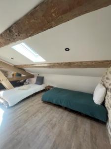 a bedroom with two beds in a attic at Les Gîtes du Saro in Chabestan