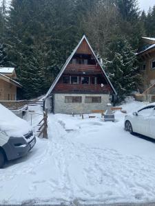 a house in the snow with cars parked in front at chata Karolina v Jasnej na Slovensku in Liptovský Mikuláš