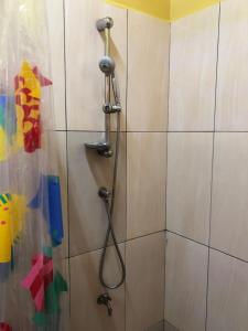 a shower with a shower head in a bathroom at Logerthine Studio Suriname in Paramaribo