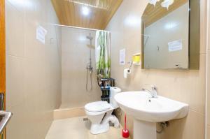a bathroom with a sink and a toilet and a mirror at Areva Hostel & Apartment in Yerevan