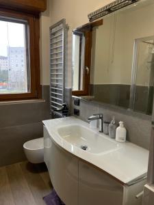 a bathroom with a sink and a toilet and a mirror at PM 2 Via De Gasperi Guest House in Rozzano