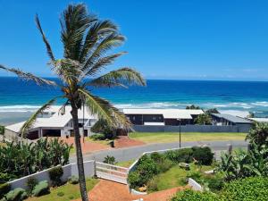 a palm tree in front of a building and the ocean at Fairview Guesthouse in Ballito