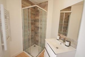een badkamer met een douche en een wastafel bij Lille centre- Nice and bright equipped studio in Lille +10 foto's
