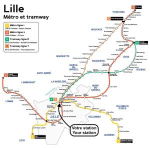 um mapa da linha de metro em Lille Grand Place - Nice and equipped studio! em Lille