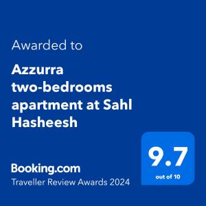 Een certificaat, prijs of ander document dat getoond wordt bij Azzurra two-bedrooms apartment at Sahl Hasheesh